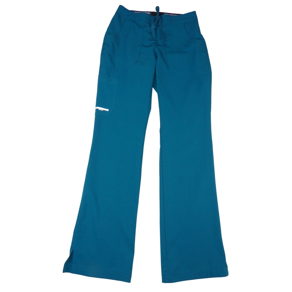 Skechers by Barco Womens XS Teal Blue Scrub Pants Elastic Drawstring Cargo 3428